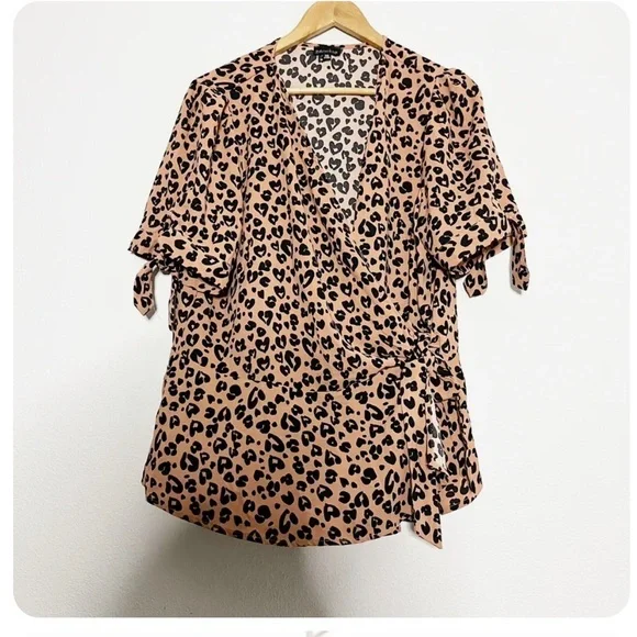 Zenobia Blush Pink Animal Print Wrap Blouse Size 2XL - Picture 1 of 1
